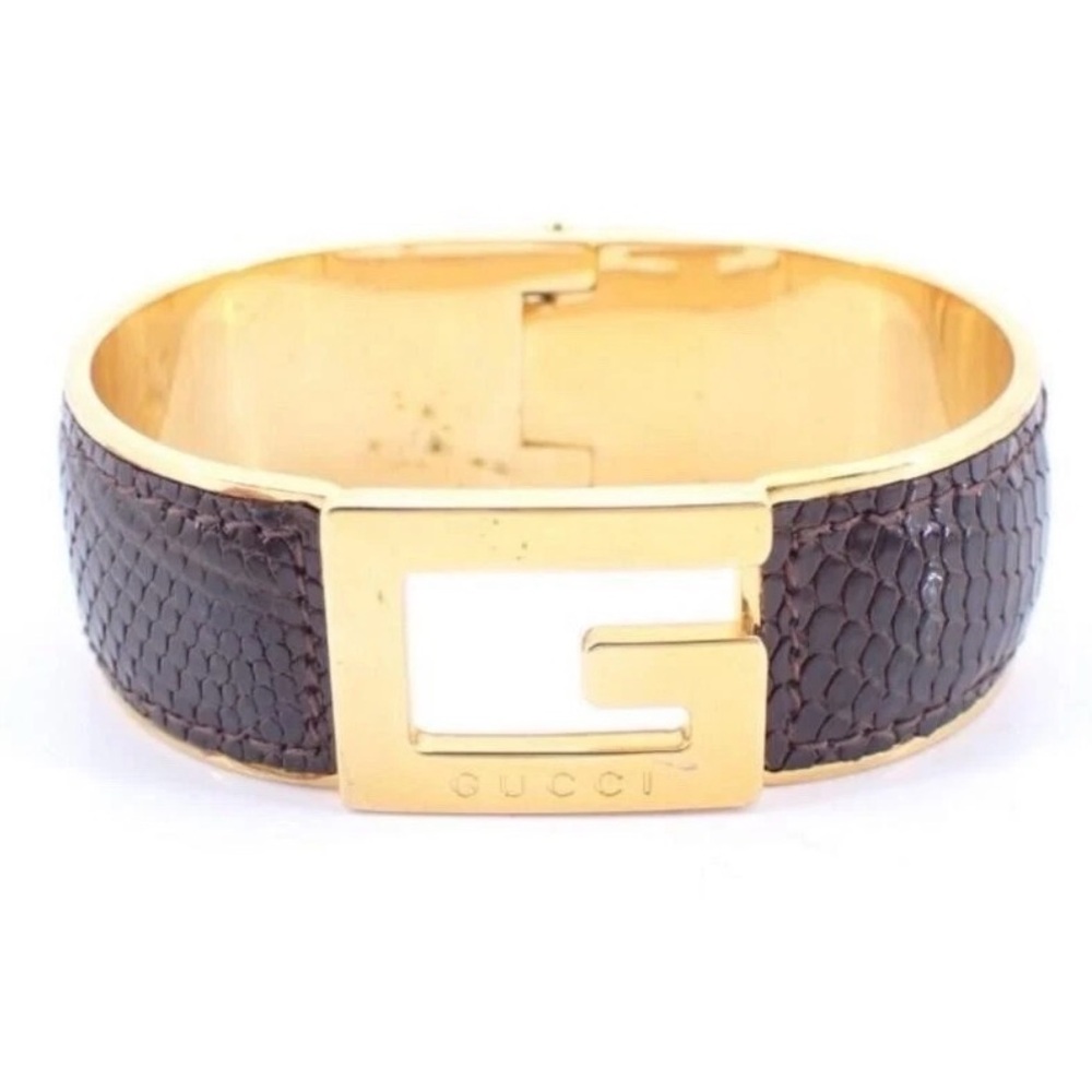 GUCCI G Gold and Deep Brown Bangle Bracelet
